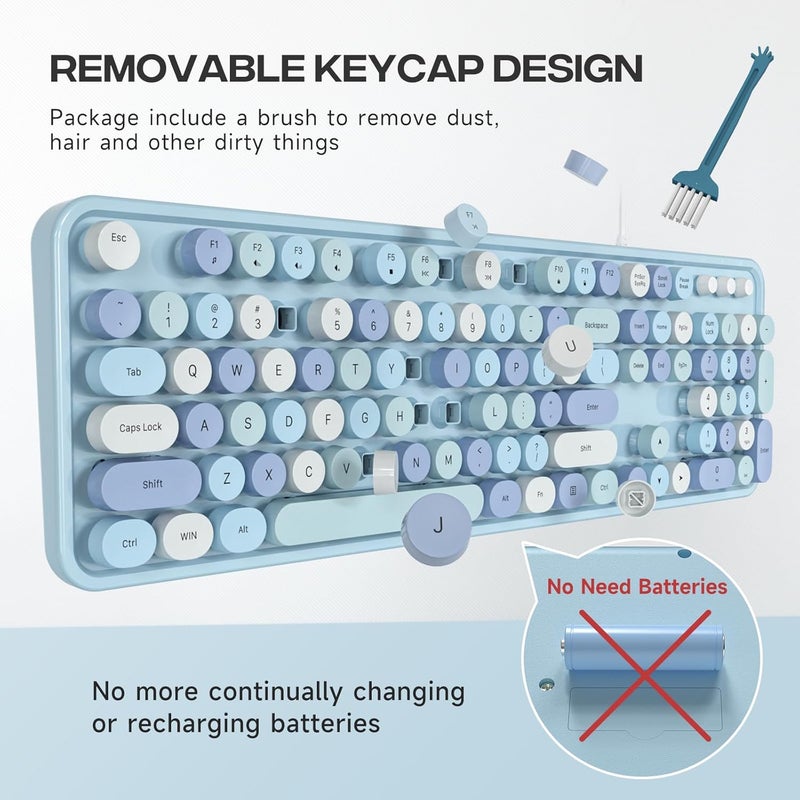 Atelus USB Wired Computer Keyboard - Retro Typewriter Keyboard - Full Size Office Keyboard with Number Pad, Caps Indicators, Foldable Stands, for PC Laptop Desktop Windows (Blue Colorful) - Image 2